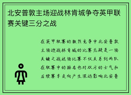 北安普敦主场迎战林肯城争夺英甲联赛关键三分之战