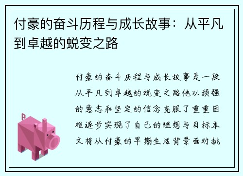 付豪的奋斗历程与成长故事：从平凡到卓越的蜕变之路